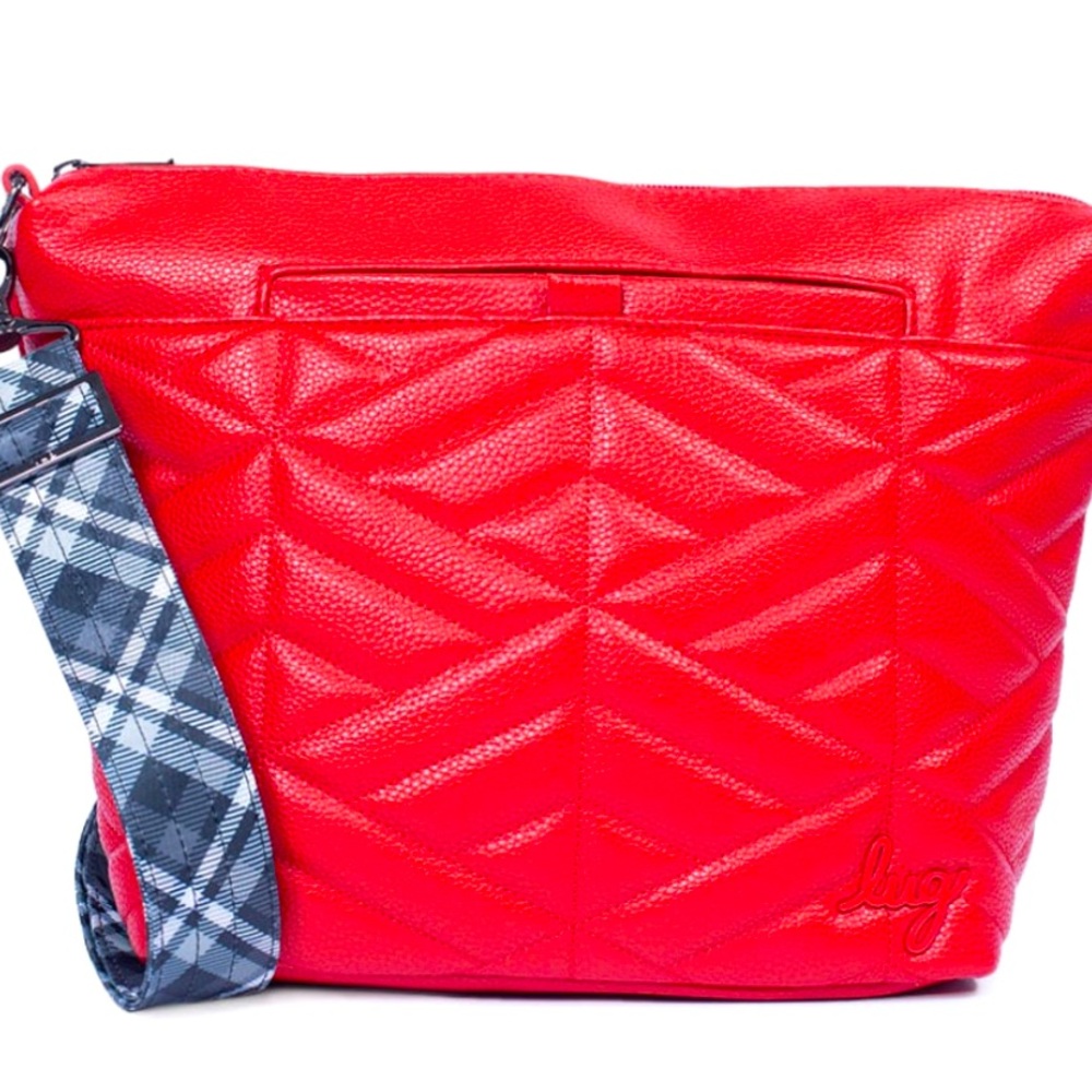 LUG Red Quilted Crossbody with Plaid Strap